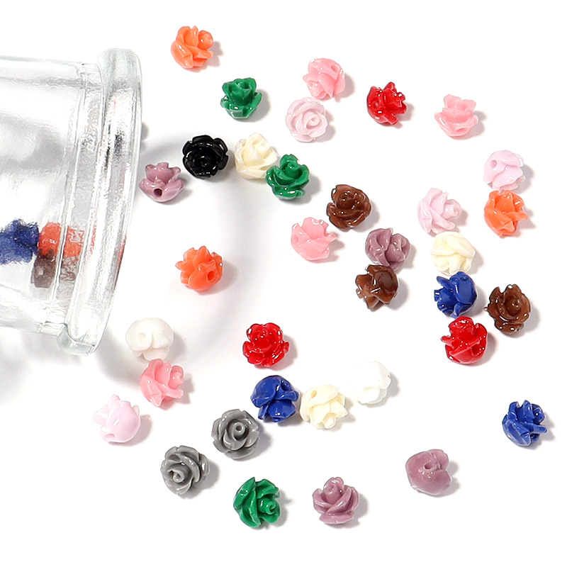 Flower Preservation Resin - 30 Stück Harz-Imitationskorallen-Blumenperlen, 6 mm, mehrfarbige
